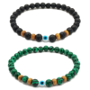 Pulseras de ojo turco con lava volcánica y malaquita de 6mm - Set de 2 piezas