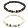 Pulseras de ojo turco con perla negra y turquesa blanca de 6mm – Set de 2 piezas