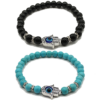 Pulseras de mano de fátima con perla negra y turquesa azul de 6mm - Set de 2 piezas