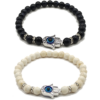 Pulseras de mano de fátima con aventurina azul y turquesa blanca de 6mm - Set de 2 piezas