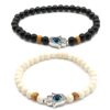 Pulseras de mano de fátima con perla negra y turquesa blanca de 6mm - Set de 2 piezas
