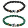 Pulseras de mano de fátima con lava volcánica y malaquita de 6mm - Set de 2 piezas