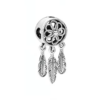 Charm atrapasueños y tres plumas plateado - Compatible con Pandora