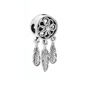 Charm atrapasueños y tres plumas plateado - Compatible con Pandora