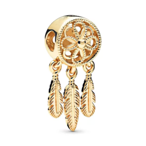 Charm atrapasueños y tres plumas dorado - Compatible con Pandora