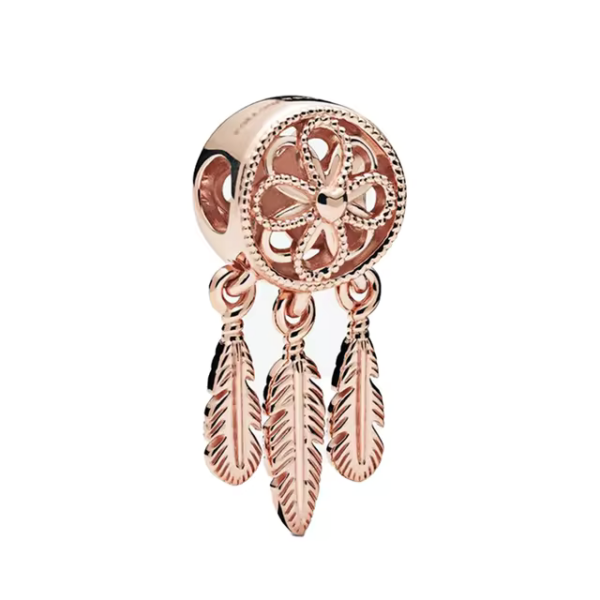 Charm atrapasueños y tres plumas rosado - Compatible con Pandora