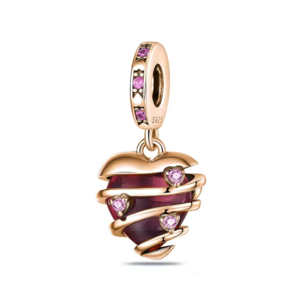 Charm corazón espiral colgante rosado - Compatible con Pandora