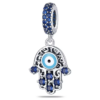 Charm mano de fátima colgante plateada y cristales azules - Compatible con Pandora