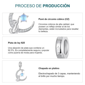 Charm colgante luna y gato tocando estrella – Compatible con Pandora